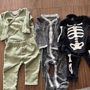 Baby 3-Piece Set - Sage Henley, Gray Print & Black Skeleton
